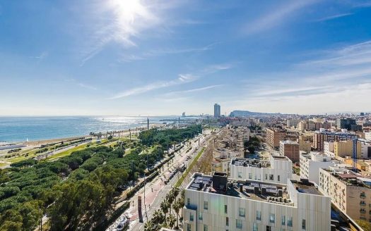 Панорамный вид на побережье Барселоны и городской горизонт