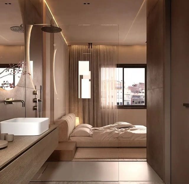 Спальня-люкс с ванной зоной и современным дизайном