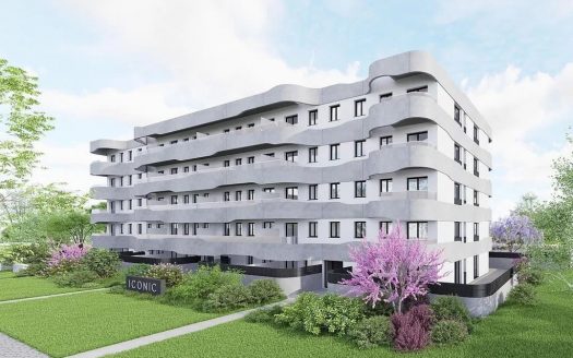 Архитектурный рендер нового жилого комплекса с зелёными зонами в Салоу.