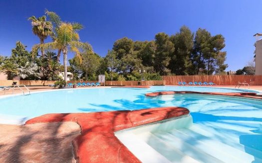 Бассейн с декоративными элементами и пальмами в комплексе рядом с Кабо-Салоу.