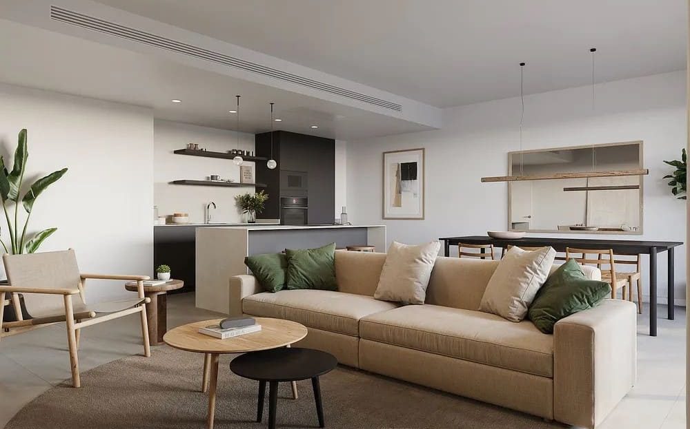 Гостиная с выходом на террасу и природным освещением в INFINITUM.