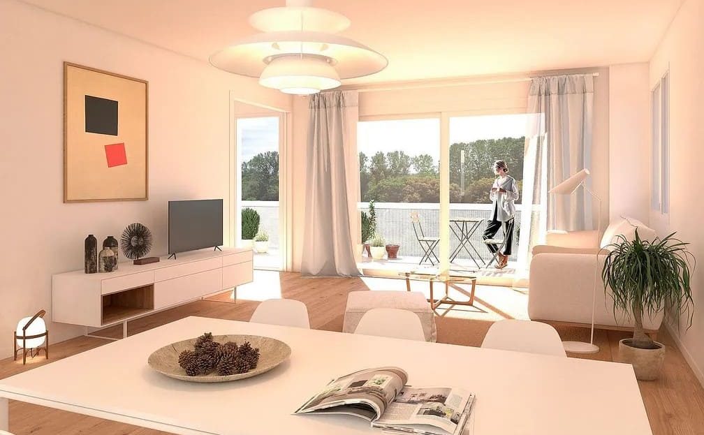 Гостиная и столовая открытой планировки в новой квартире