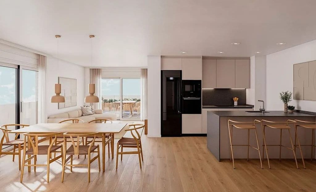 Просторная гостиная с кухней открытой планировки