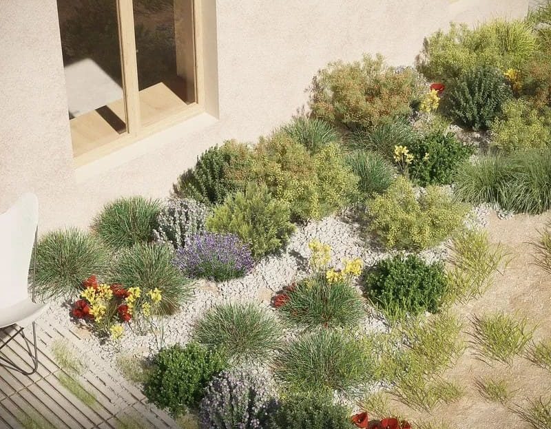 Средиземноморский сад с растительностью и декоративными растениями