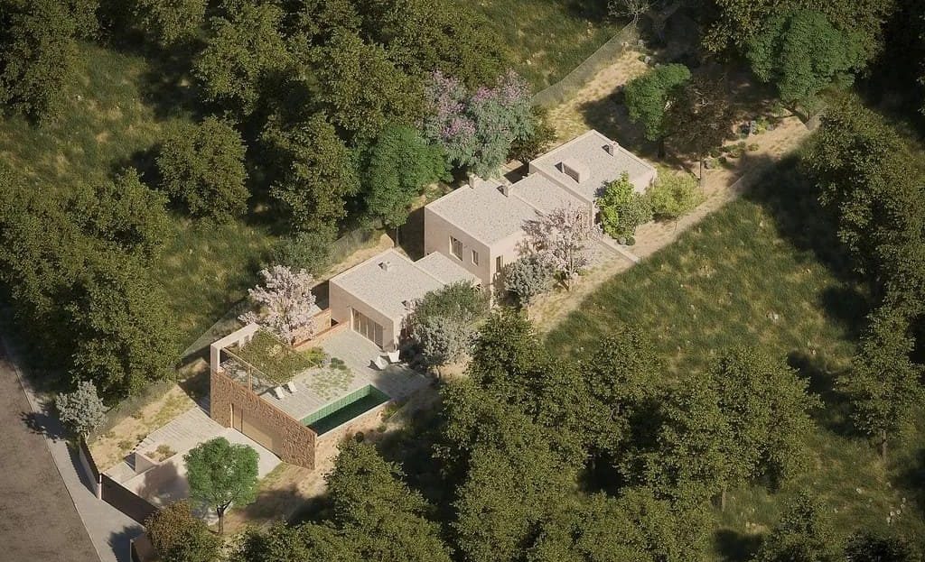 Аэрофотосъёмка участка с домом, расположенным среди зелени