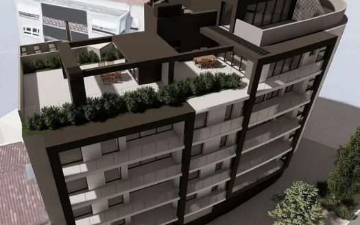 Визуализация жилого комплекса — общий вид нового многоквартирного дома с террасами и современным архитектурным дизайном.