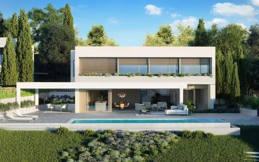 Современный дом с бассейном и садом в закрытом жилом комплексе с видом на море