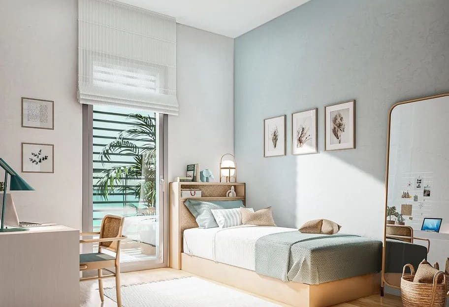 Детская или гостевая спальня с современным дизайном.