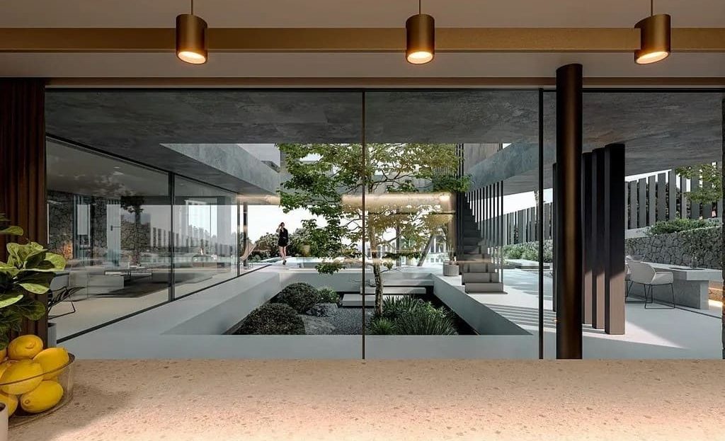 Внутренний двор с ландшафтным дизайном и зоной отдыха