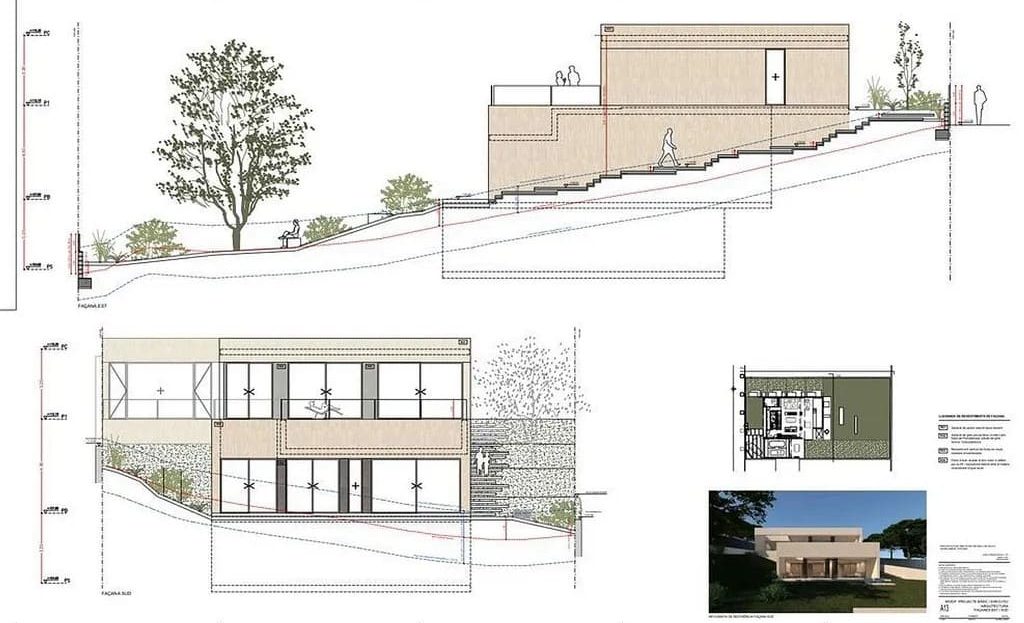 Общий архитектурный план проекта с визуализацией фасада