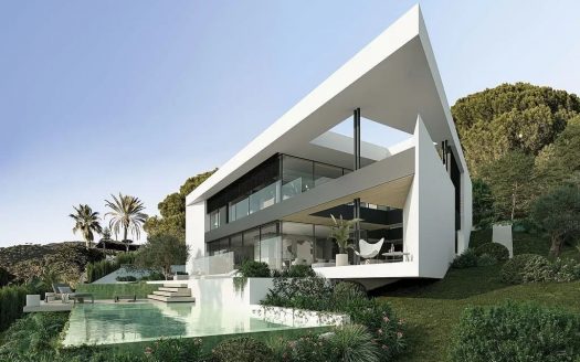 Архитектурный фасад современного дома с панорамным остеклением