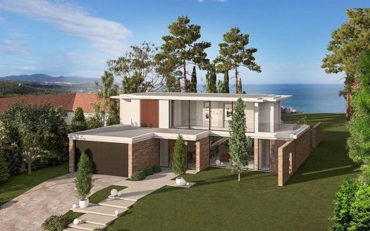 Вилла на возвышенности с панорамным видом на море и садом.