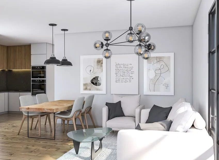 Столовая и гостиная в новой квартире на Каррер Нолла, современный дизайн