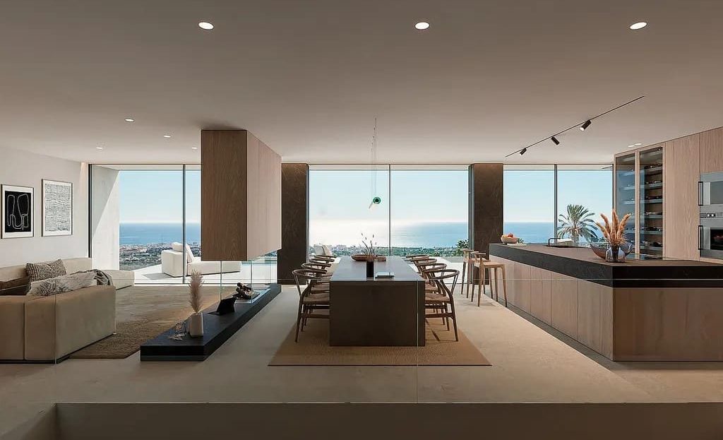 Дизайнерская гостиная с открытой планировкой и зоной отдыха