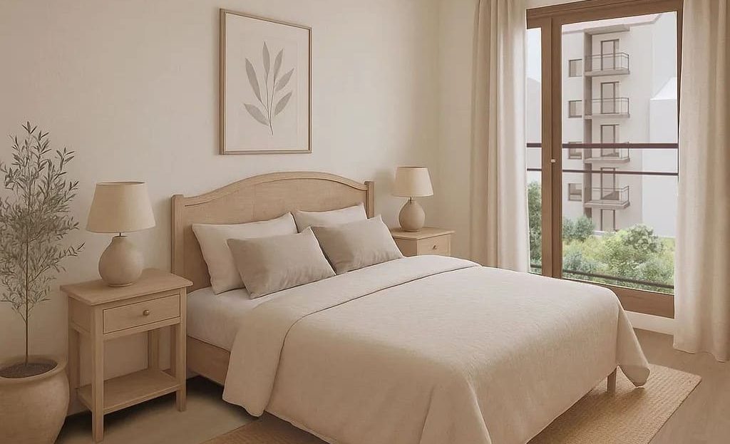 Светлая спальня в новой квартире с современным интерьером