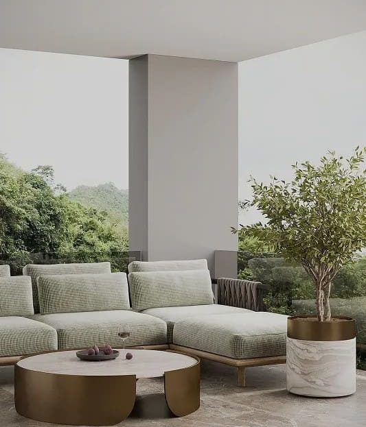 Терраса с мебелью и видом на зелёную зону