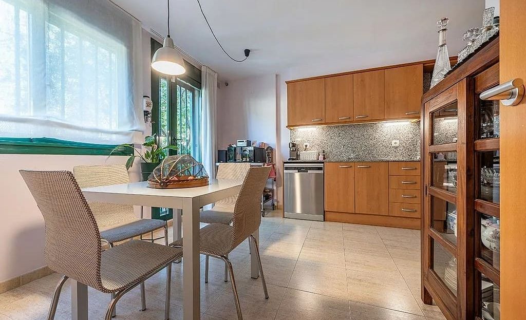 Кухня-столовая с обеденной зоной и естественным освещением