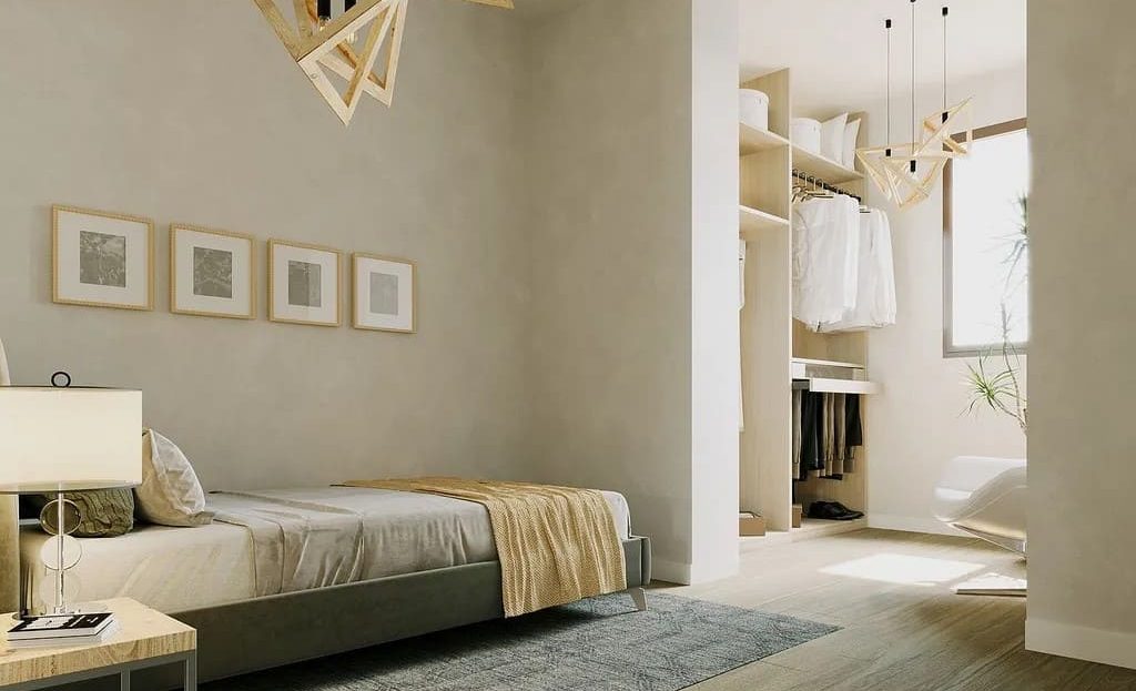 Спальня с минималистичным дизайном и встроенным освещением