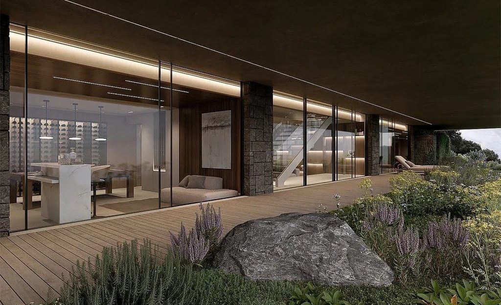 Крытая терраса с зоной отдыха и панорамными окнами