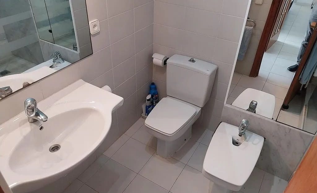 Ванная комната с раковиной, туалетом и душевой зоной.