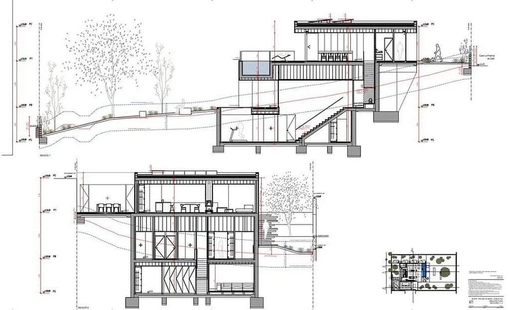Архитектурные чертежи и разрезы проекта дома