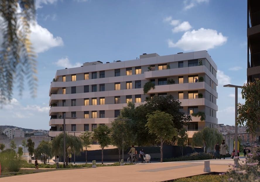 Жилой дом Residencial La Clota вечернее освещение фасада и прилегающей территории