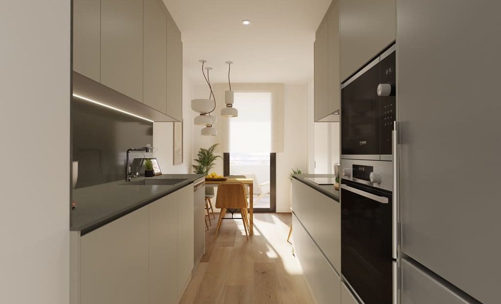 Минималистичный дизайн кухни со встроенной техникой в Residencial La Clota