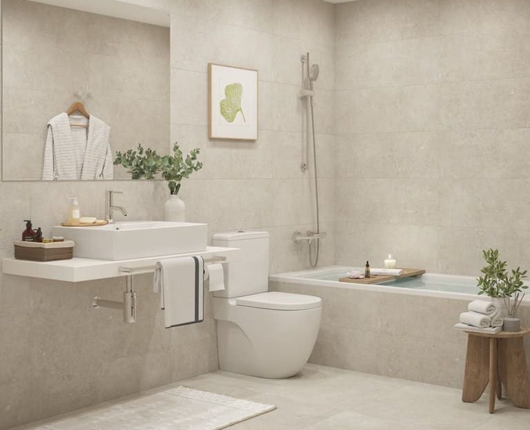 Интерьер санузла с высококачественной сантехникой в новой промоции