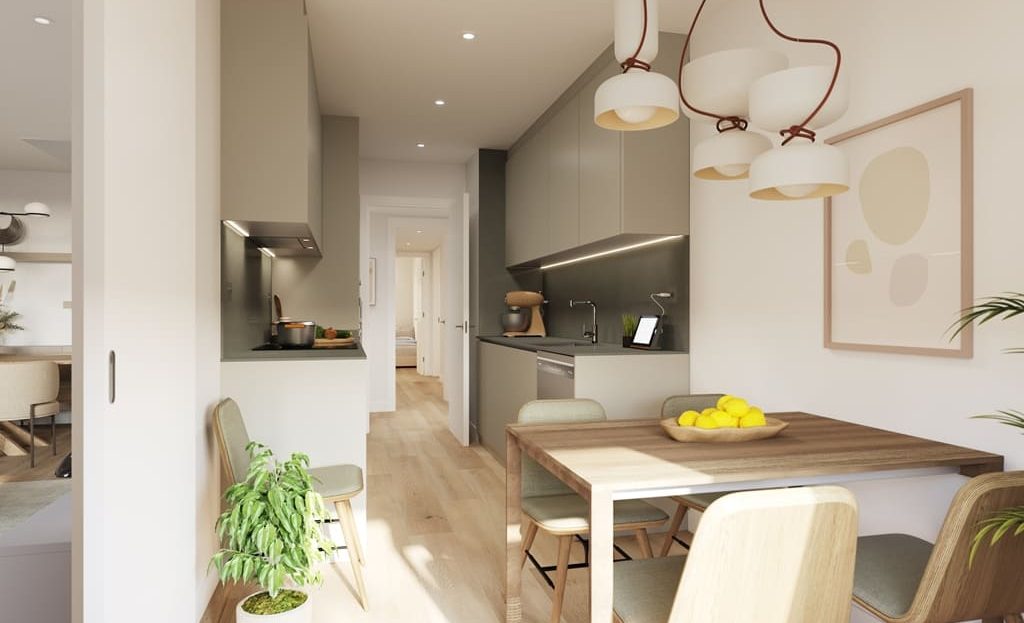 Функциональная кухонная зона в новом жилом комплексе в Барселоне