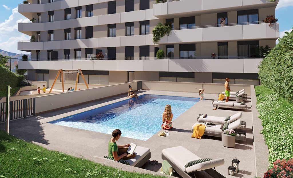 Благоустроенная территория с общим бассейном в ЖК Residencial La Clota Барселона